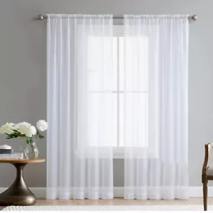 Rod Pocket Top Tulle Sheer Curtains Window Screening Yarn Voile Valance Drape X2 - Picture 1 of 14