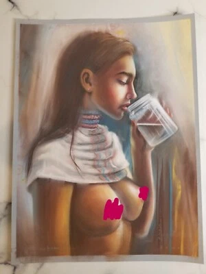 Desenho original 30 x 40 cm 32ShA arte pastel mulher moderna nua assinado - Imagem 1 de 4