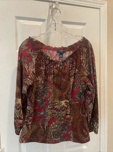 Chaps Women Gorgeous Burgundy Brown Paisley Blouse Top Sz PM  - Picture 1 of 3