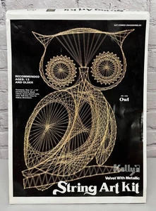 Vtg Kellys Owl String Art Kit Black Velvet Boho 70s Decor Nail String Craft - Picture 1 of 12