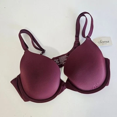 NUEVO CON ETIQUETAS Soma | Sujetador acolchado push up a medida abrazable liso Cabernet para mujer 34B Foto 1 de 4