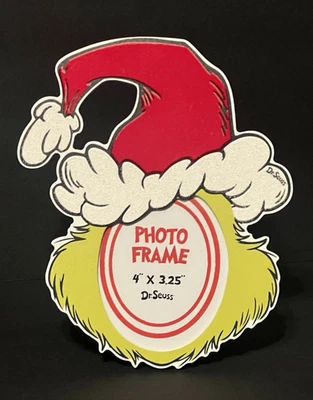 NEW! DR SEUSS GRINCH w/ Velvet Santa Hat 7"in WOOD PHOTO FRAME HOLDS 4" X 3.25" - Image 1 of 4