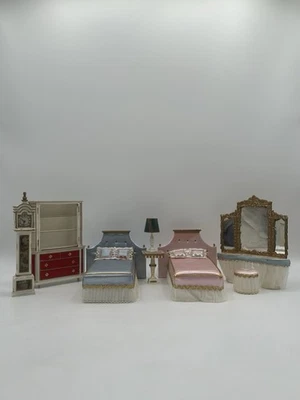 Ideal Petite Princess Dollhouse Bedroom Furniture Vanity Table Stool Lot 8 pcs+ - Image 1 of 4