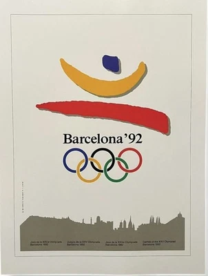 Cartel oficial de los Juegos Olímpicos de Barcelona 1992 arte impreso signo de metal 12x8 pulgadas Foto 1 de 4