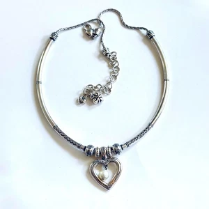 Brighton Essex heart scoop Necklace Silver Plated Chain pearl designer 18" - Picture 1 of 6