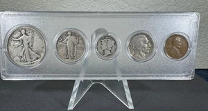 1923 5 Coin Set - 3 Coins 90% Silver 1923-S 50C, 1923-P 25C, 10C, 5C and 1C - Picture 1 of 2