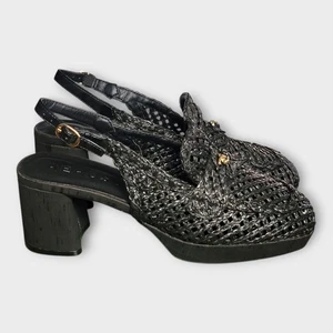 Aerosoles Santiago Damen-Halbschuhe schwarz Raffia Slingback Blockabsatz Größe 10M - Bild 1 von 12