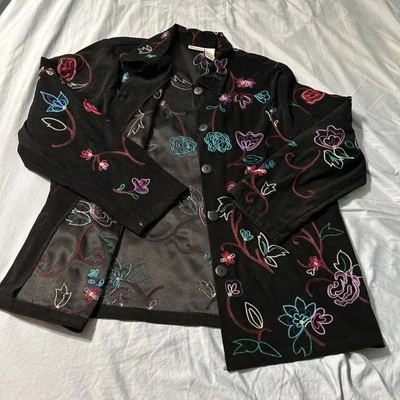 Koret Women’s Vintage Embroidered Black Colorful Floral Print| Size XL |Preowned - Image 1 of 4