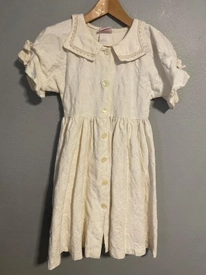 Cottontail Originals Dress Girls 8 Ivory Lulu's Peter Pan Collar Made USA FLAW - Image 1 of 4