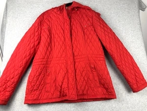Weatherproof Women’s XL Red Quilted Jacket Fleece Lined Hood Zip Coat - Picture 1 of 19