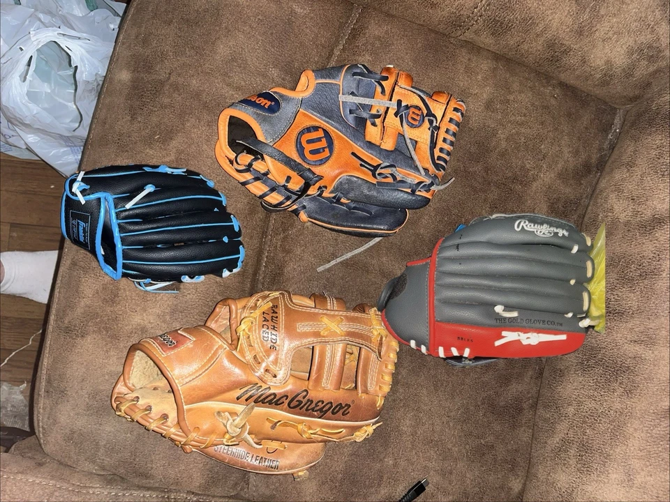 Lote de Guantes de Béisbol Paquete Vintage Cuero Artesanal Juvenil/Adulto. 1 mano izquierda Foto 1 de 4