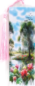 WILD LILY POND FLOWERS /LANDSCAPE- BIRD, CATS, DOGS,-BOOKMARKS-WITH TASSEL - Picture 1 of 1