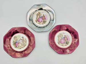 3 Platos Decorativos De Colección 6" Emperatriz por Haruta/Japón~Lusterware~Rosa/Azul/Dorado~lote - Imagen 1 de 6