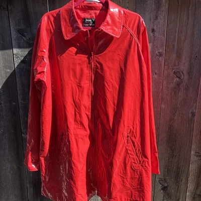 Dennis Basso Red Patent Leather Rain Coat Vintage - Image 1 of 4