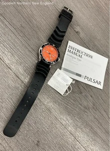 Pulsar PXN133 Orange Dial w. Black Bezel & Silicone Band Men's Watch - Picture 1 of 6