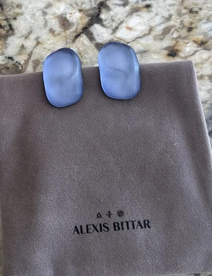 100% аутентичные серьги Alexis Bittar из стали с голубым люцитом и отпечатком большого пальца - Изображение 1 из 4