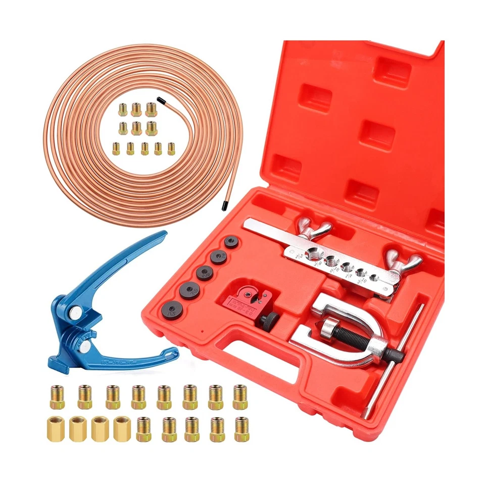 Kit de línea de freno recubierto de cobre Tnisesm 3/16 25 pies + dobladora de tubo azul + cobre Al... Foto 1 de 4