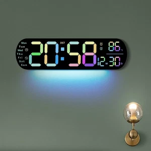 Wall Mounted Alarm Clock with Time Date Temperature LED Clock  Living Room - Picture 1 of 16