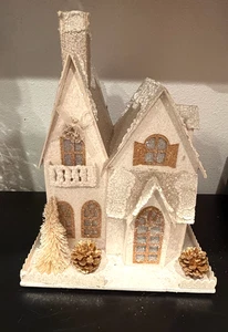 Großer Putz Stil Weißgold Glitzer Haus verziert Glitzer 11" hoch -- leuchtet - Bild 1 von 6