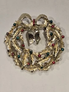 Brosche Weihnachten goldfarben Strass Kranz Anstecknadel - Bild 1 von 3