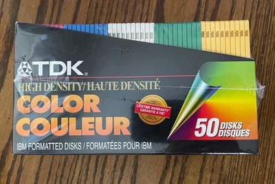 Box of 50 TDK High Density MF-2HD Color IBM Formatted 3.5" Floppy Disks  SEALED! - Image 1 of 3