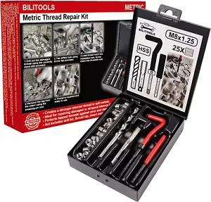 M8X1,25 Gewindereparatursatz metrisch Helicoil Kit mit HSS Bohrer & Einsätze - Bild 1 von 12