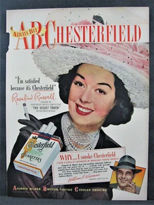 Vintage 1948 Chesterfield Cigarettes Magazine Ad Full Page Star Rosalind Russell - Picture 1 of 1