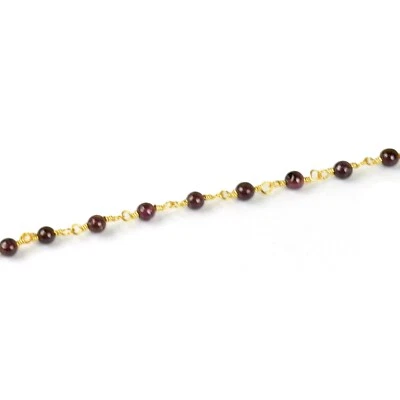 Correntes de rosário 3-4mm bola redonda fio rubi vermelho envoltório contas faça você mesmo joias 3 pés - Imagem 1 de 4