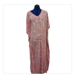 Joan Rivers Kleid Mumu Kaftan Damen Haus V-Ausschnitt rosa Pullover Lounge Resort - Bild 1 von 11