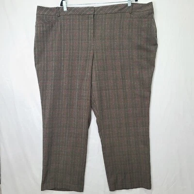 Pantalones de vestir Avenue para mujer talla grande 26 marrón a cuadros con bolsillos vintage  Foto 1 de 4