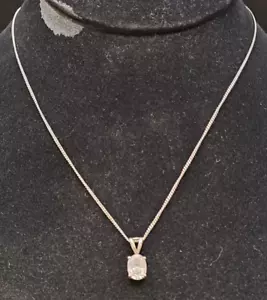 Sterling Silver Necklace CZ Oval Set Pendant 18" 2.3g T2348 J1P2132 - Picture 1 of 10