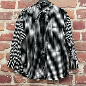 Zara Woman Top Medium Black White Gingham Plaid High Tie Neck Blouse - Picture 1 of 7