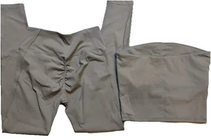 Seamless Workout Yoga Set 2-Piece Bandeau Bra & High-Waist Leggings Gray Medium - Picture 1 of 3