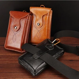 Phone Waist Bag Leather Phone Case Unisex Phone Belt Clip Holster Waist Pack - Picture 1 of 14