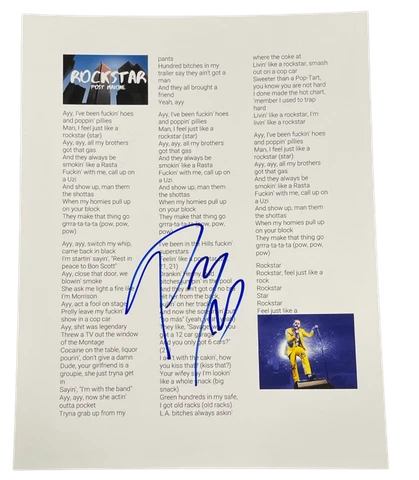 POST MALONE SIGNED ROCKSTAR LYRIC SHEET AUTHENTIC AUTOGRAPH POSTY COA Cover