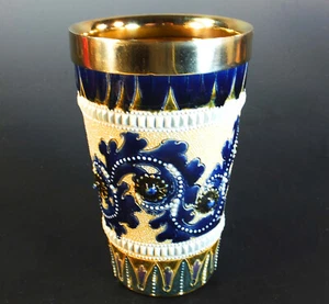 RARE, EARLY DOULTON LAMBETH HAND INCISED & PAINTED BEAKER by ROSINA BROWN - 1879 - Picture 1 of 7