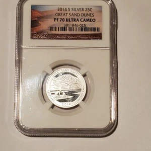 2014 S SILVER 25C Great Sand Dunes PF 70 Ultra Cameo 25c coin - Picture 1 of 2