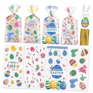 100 Pcs Easter Treat Bags - Happy Easter Gift Bags, Easter Eggs Plastic - Picture 1 of 8