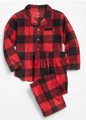 Conjunto de 2 pijamas xadrez Gap Kids tamanho 4 Buffalo aconchegante macio PJ'S vermelho e preto - Imagem 1 de 4