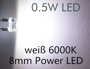 10x 8mm 0.5W High Power LED StrawHat 150mA- white weiß - Bild 1 von 2