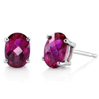 1.94 ct Oval Shape Red Lab-Created Ruby Stud Earrings in 14K White Gold - Image 1 of 4