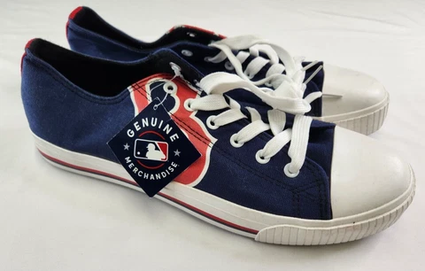 Mens MLB Boston Red Sox Logo Low Top Canvas Shoes Size 9 White Laces Fandom Cover