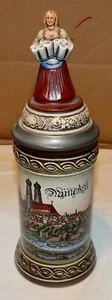 Gerzit Beer Stein Lidded Munchen Maiden On Top Rare NIB Gerz West Germany 270F - Picture 1 of 8