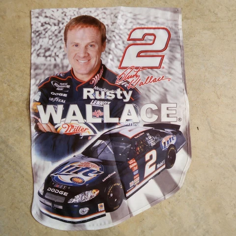 Rusty Wallace 2 Flag NASCAR Miller Lite Ford Officially Licensed USA 17x12 Cover