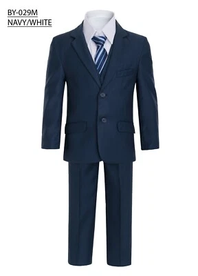 Magen KIDS Boys Navy FORMAL SLIM FIT suit 5 pc set coat,vest,pant,shirt,cliptie  - Image 1 of 4