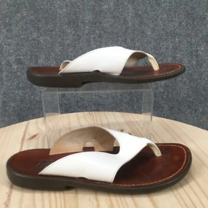 Munro American Sandals Womens 10.5N Thong Slip On Flats White Leather Wide Strap - Picture 1 of 16