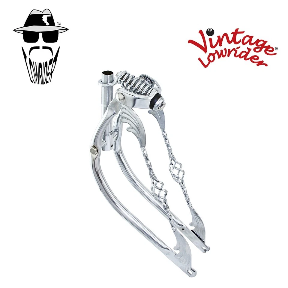F&R Vintage Lowrider 26" Bent Bike Spring Fork 1" W/Twist Wing Cage Bars Chrome - Image 1 of 1