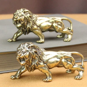 Brass Lion Figurine Statue House Office Table Decoration Animal Figurines Toys - Picture 1 of 6