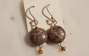 Artisan Made Sterling Silver Fossil Shell Fresh Water Pearl Pierced Earrings - Picture 1 of 4