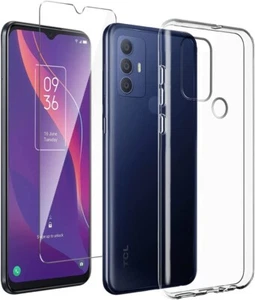 For TCL 306 TEMPERED GLASS SCREEN PROTECTOR + CLEAR SILICONE TPU CASE GEL COVER - Picture 1 of 12